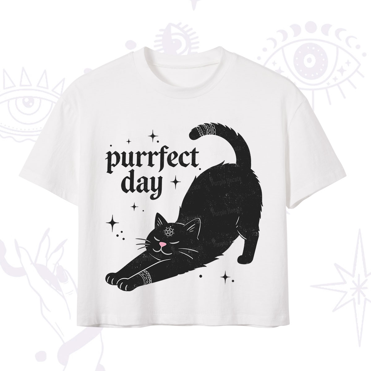 Purplehecate Purrfect Day Black Cat Crop T-Shirt