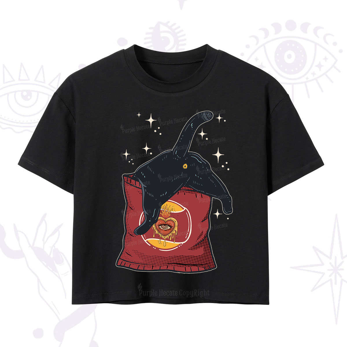 Purplehecate Curious Witch Cat Crop T-Shirt