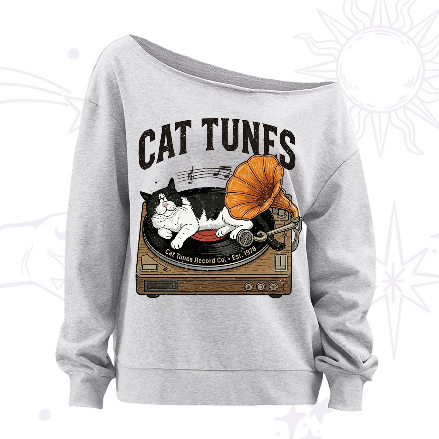 Purplehecate Cat Tunes Off The Shoulder Sweatshirt