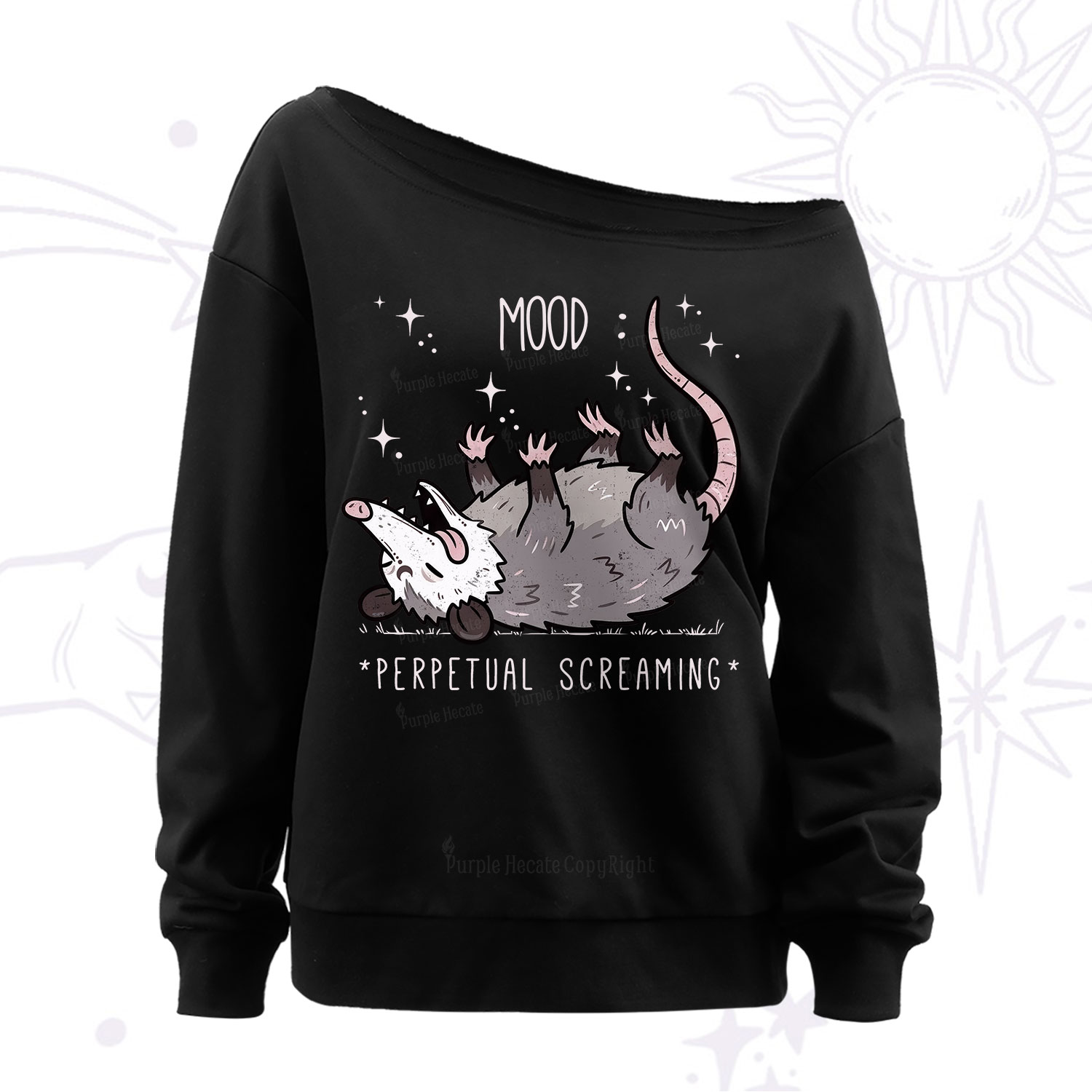 Purplehecate Mood Perpetual Screaming Opossum Off The Shoulder Sweatshirt