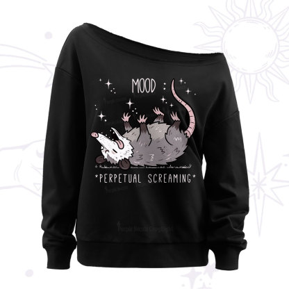Purplehecate Mood Perpetual Screaming Opossum Off The Shoulder Sweatshirt