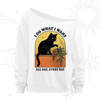 Purplehecate I Do What I Want Funny Black Cat Off The Shoulder Sweatshirt