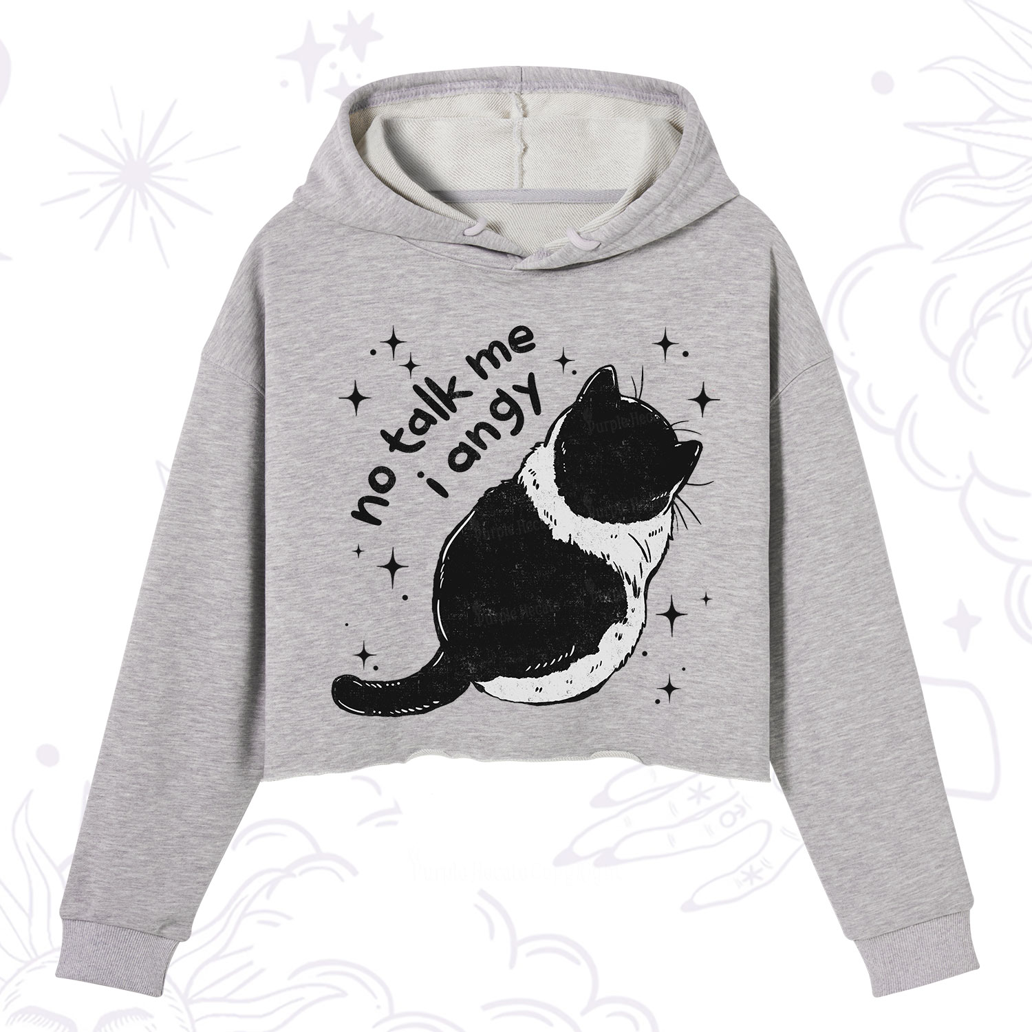 Purplehecate No Talk Me Im Angy Cat Crop Hoodie