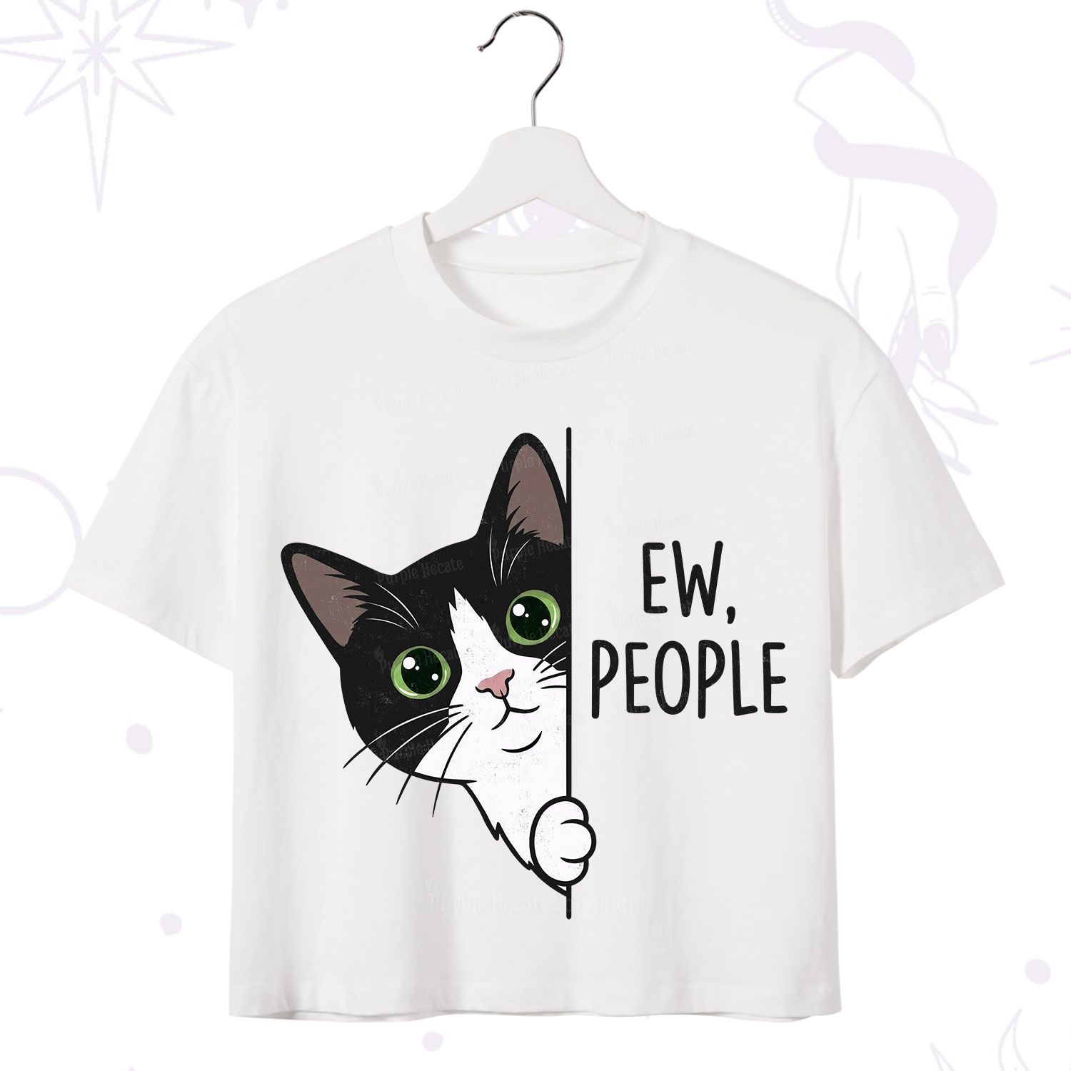 Purplehecate Funny Cat Ew People Crop T-Shirt