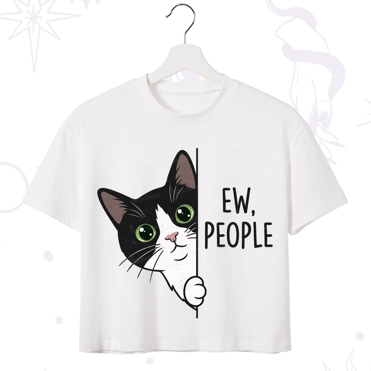 Purplehecate Funny Cat Ew People Crop T-Shirt