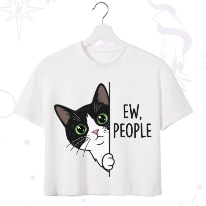 Purplehecate Funny Cat Ew People Crop T-Shirt