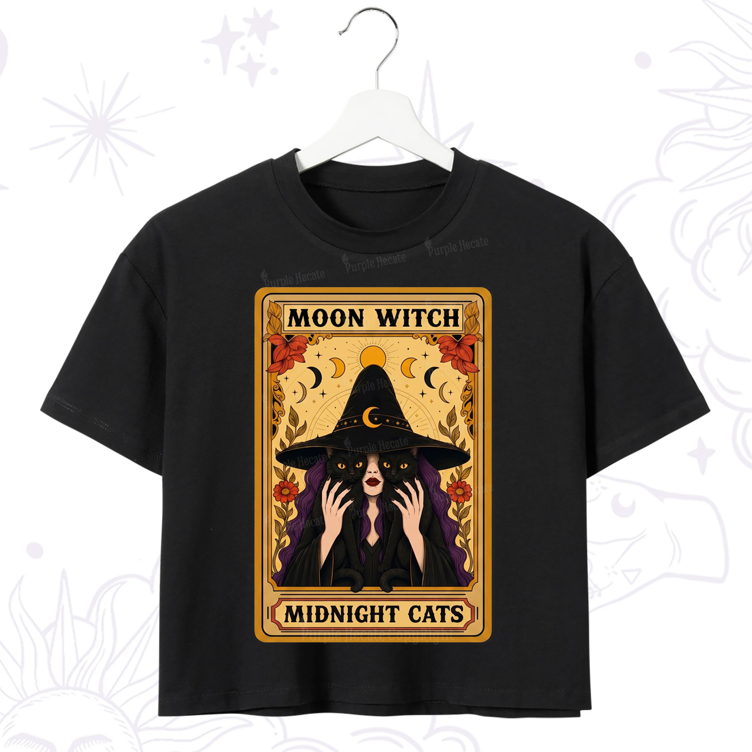 Purplehecate The Moon Witch Midnight Cats Oracle Card Crop T-Shirt
