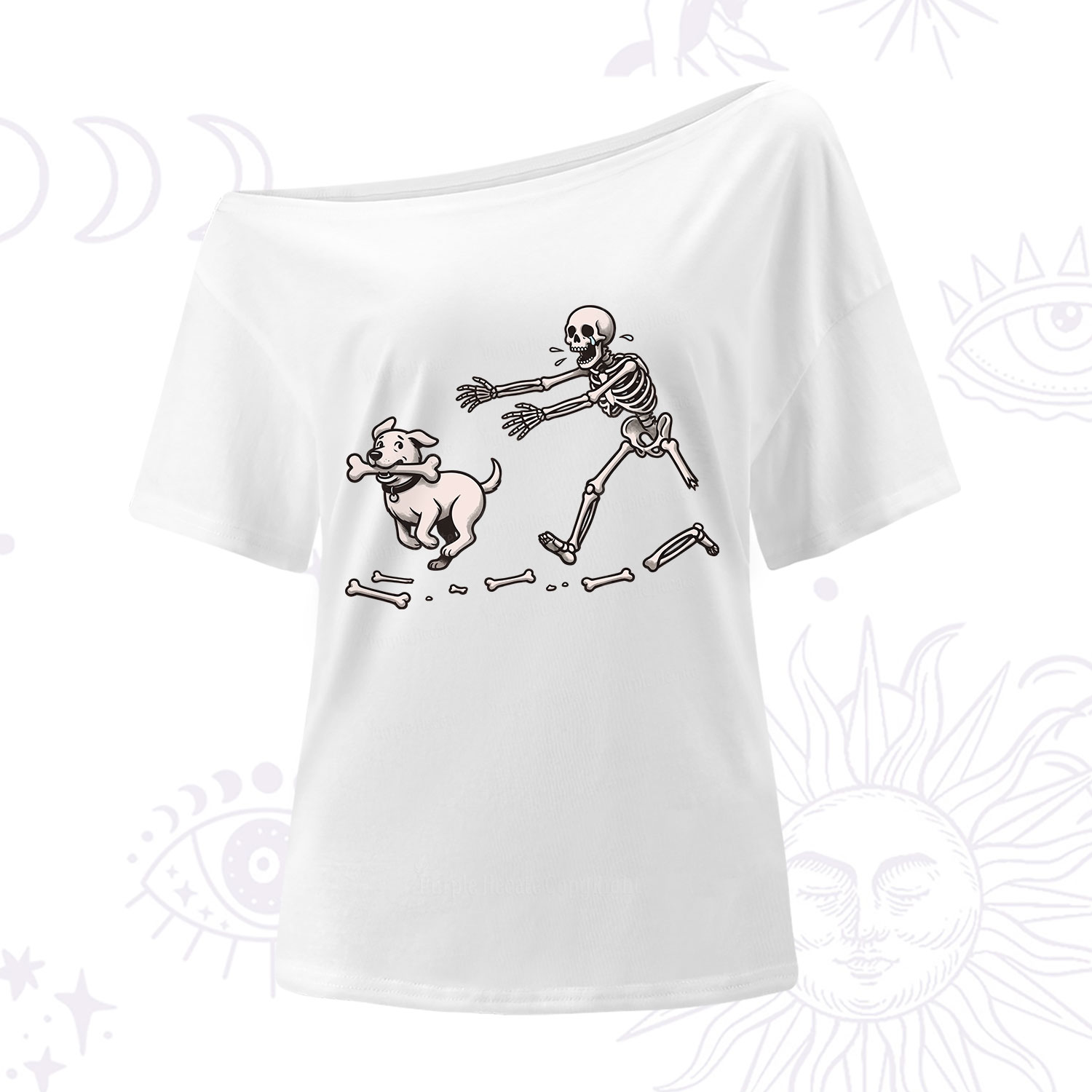 Purplehecate Halloween Skeleton Chasing Dog One Shoulder T-Shirt