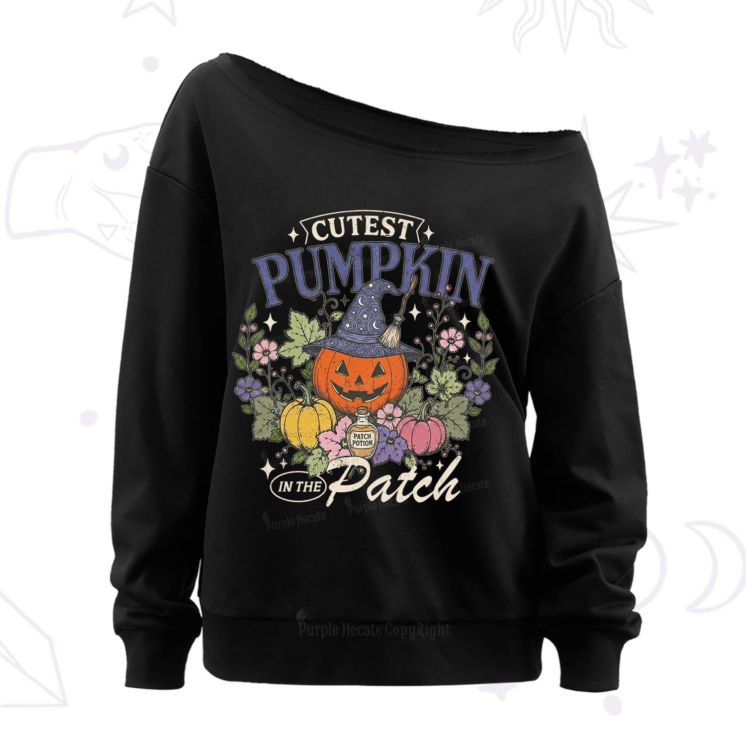 Purplehecate Cutest Pumpkin in the Patch Halloween Off The Shoulder Sweatshirt
