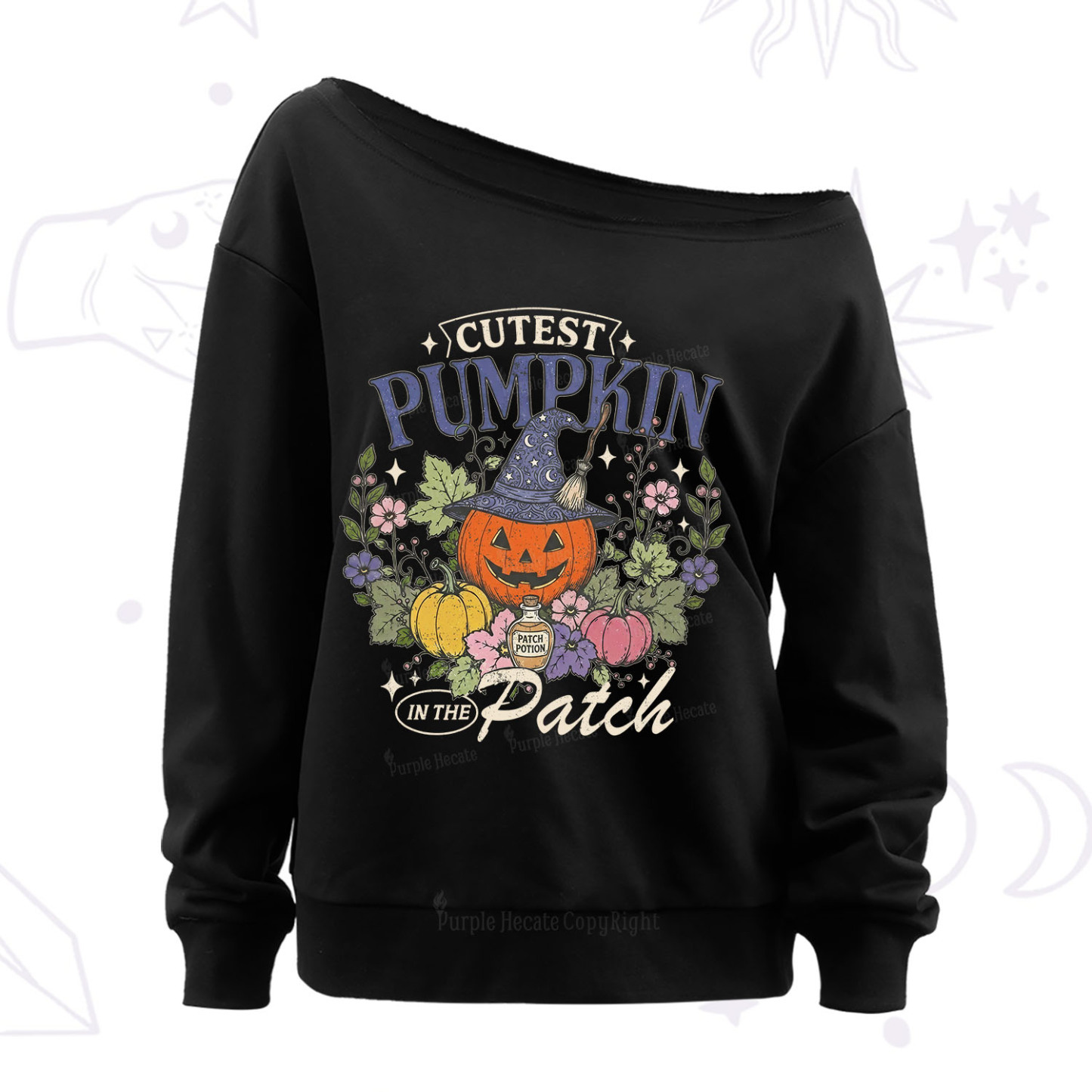 Purplehecate Cutest Pumpkin in the Patch Halloween Off The Shoulder Sweatshirt