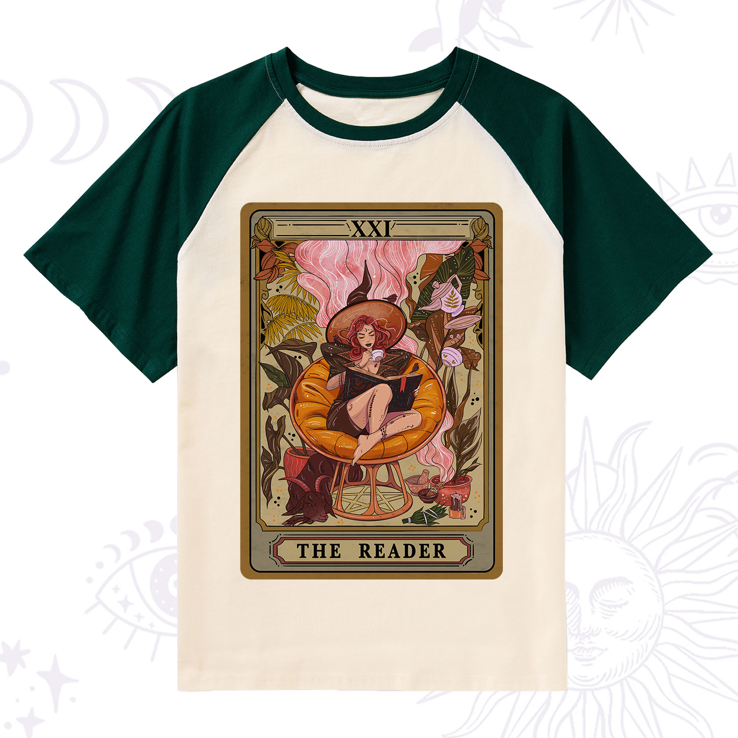 Purplehecate The Reader Tarot Card Raglan Short Sleeve T‑Shirt