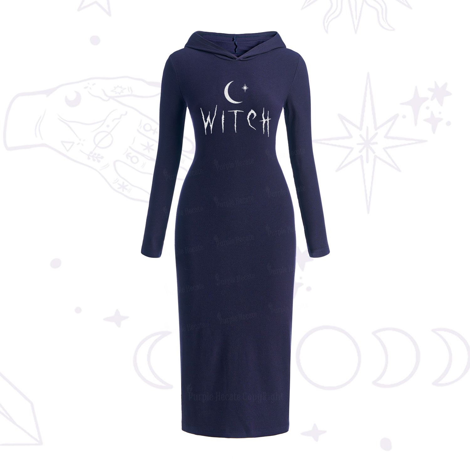 Purplehecate Witchy Moon Hooded Knit Dress