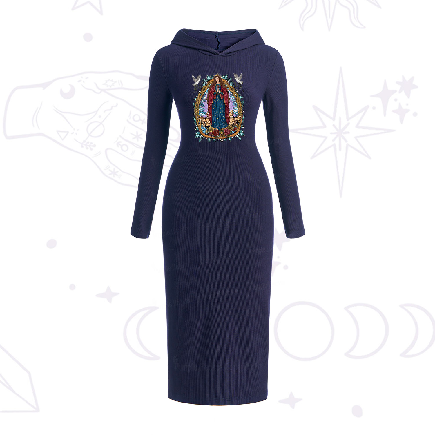 Purplehecate Crystal Rose Madonna Hooded Knit Dress