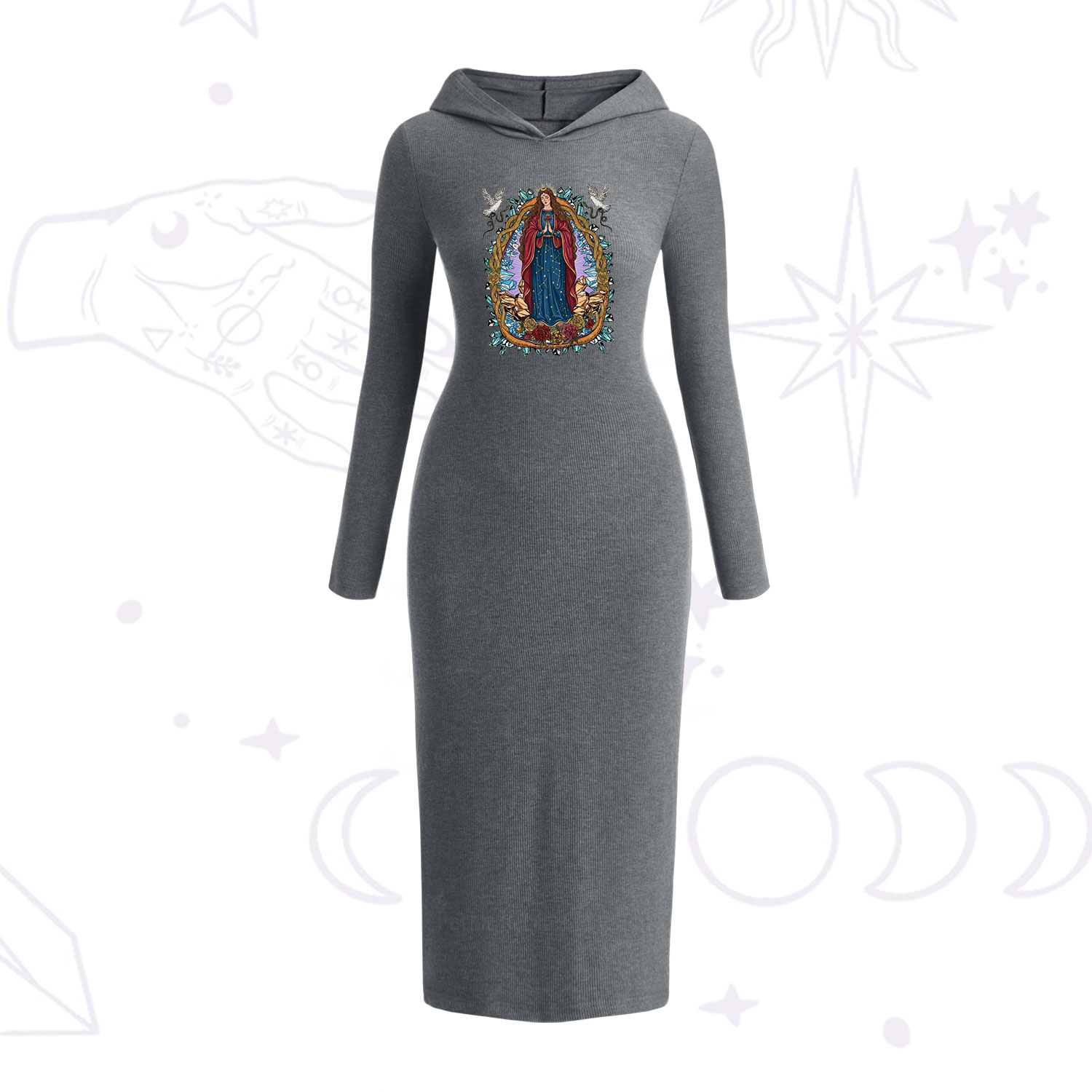 Purplehecate Crystal Rose Madonna Hooded Knit Dress
