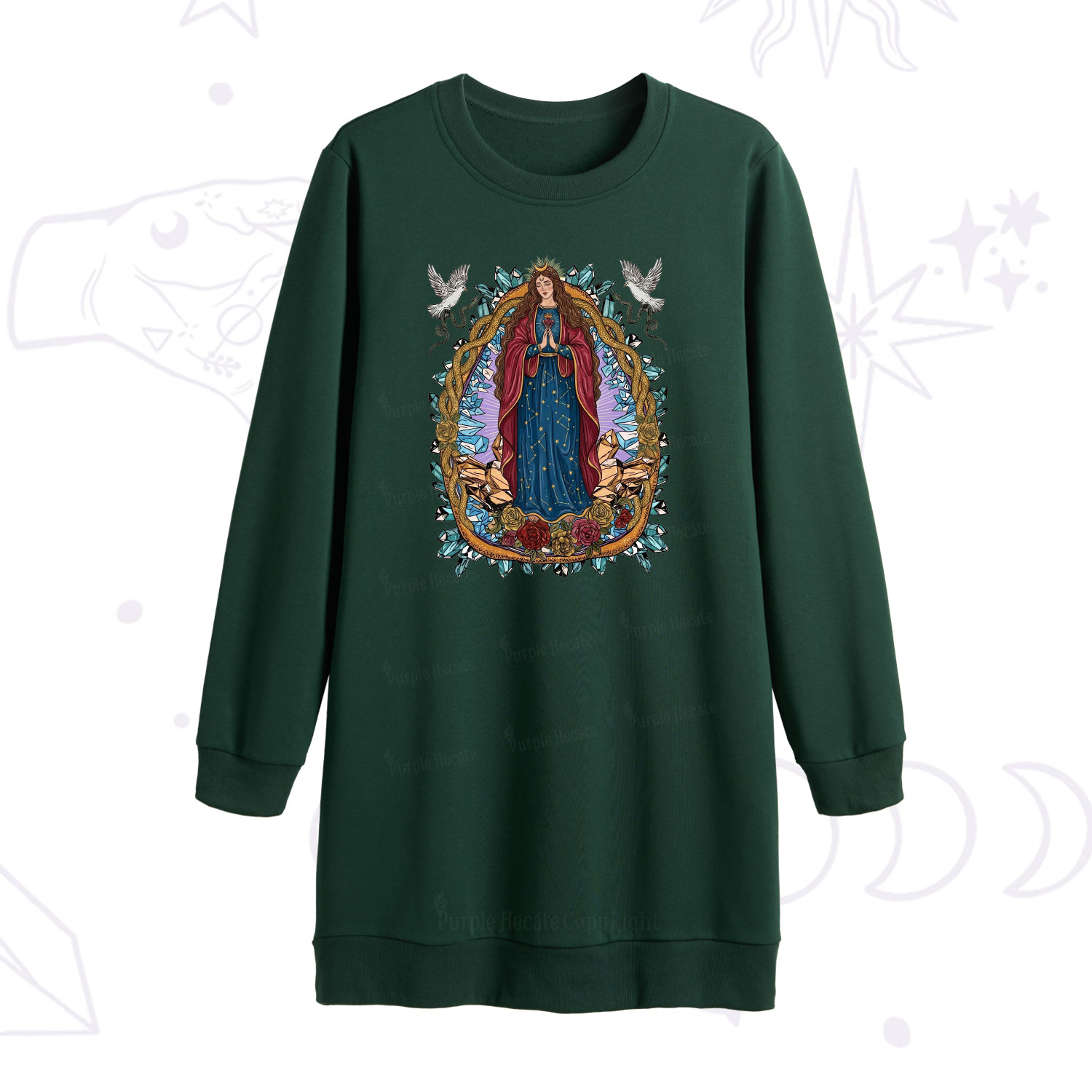 Purplehecate Crystal Rose Madonna Sweatshirt Dress
