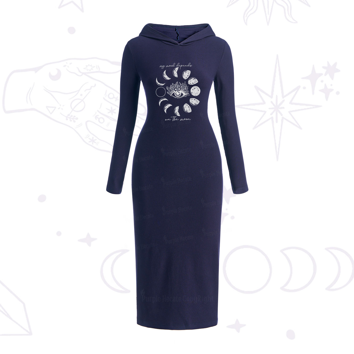 Purplehecate My Mood Depends On The Moon Hooded Knit Dress