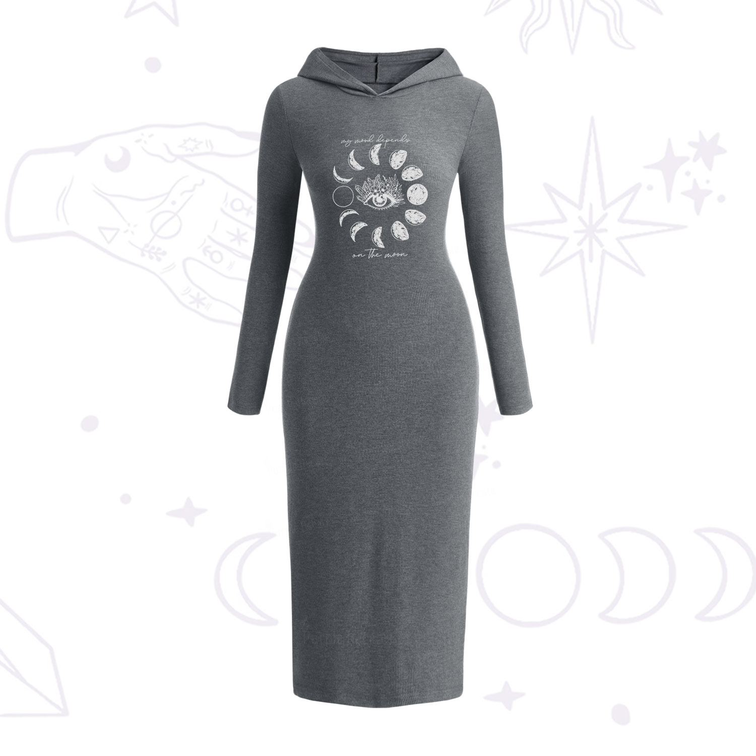 Purplehecate My Mood Depends On The Moon Hooded Knit Dress