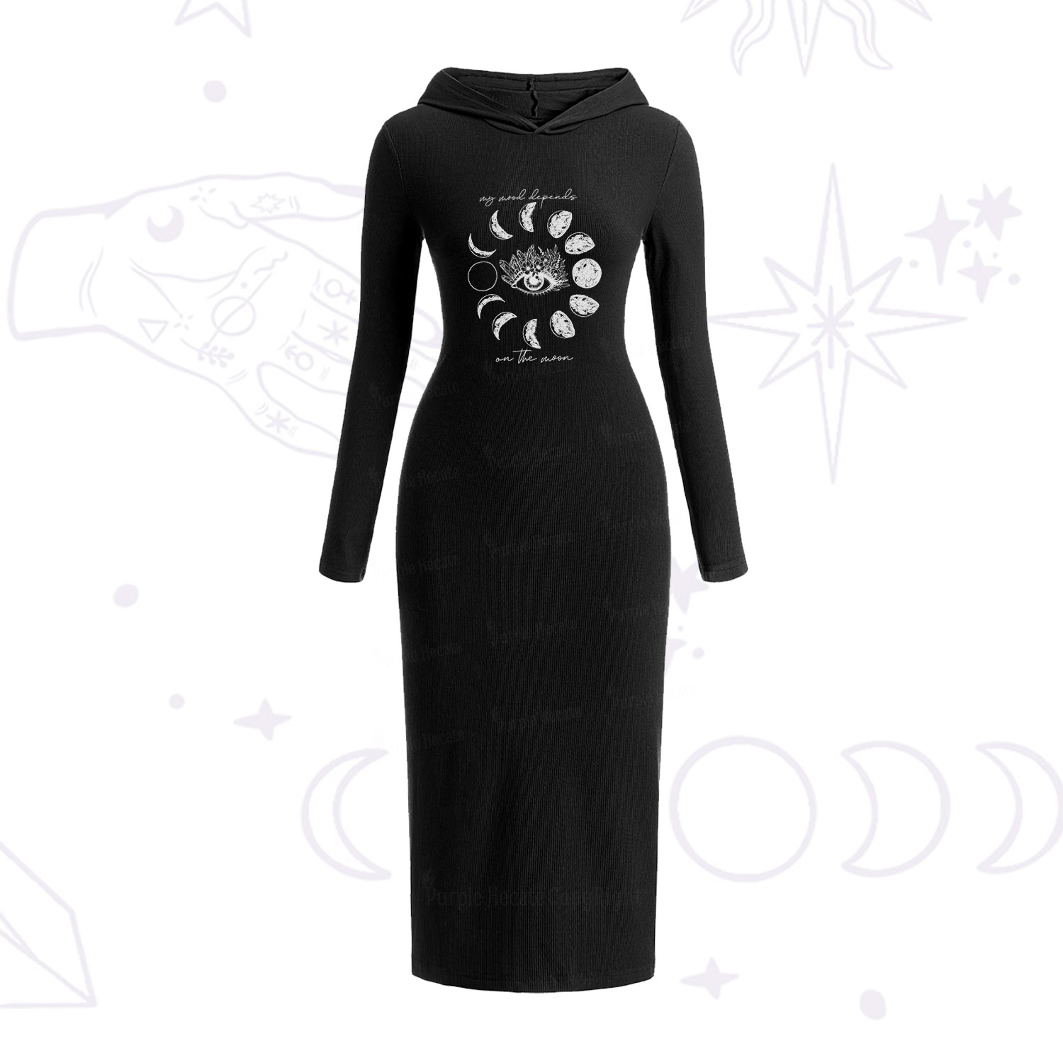 Purplehecate My Mood Depends On The Moon Hooded Knit Dress