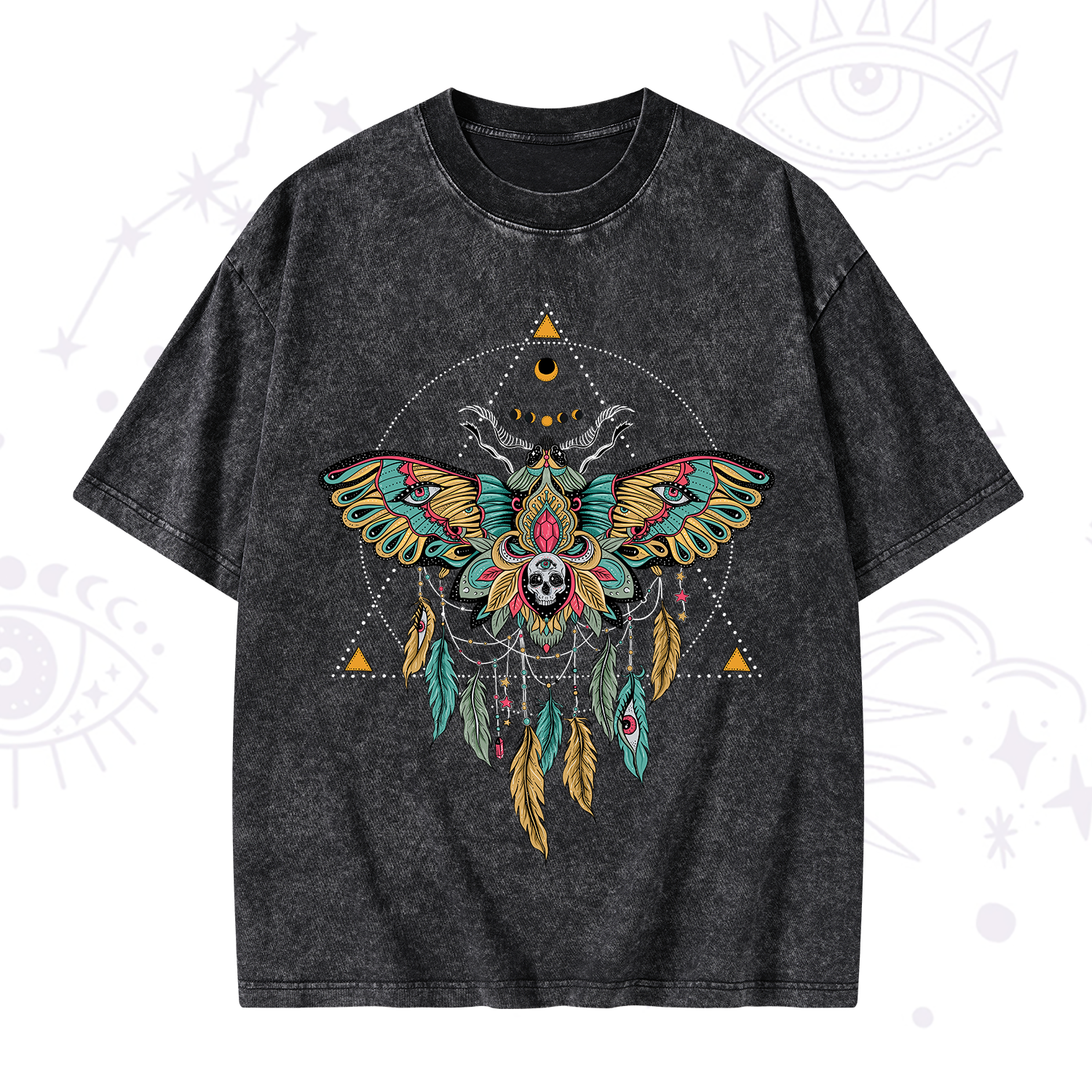Purplehecate Dreamcatcher Moth Wings Washed T-Shirt