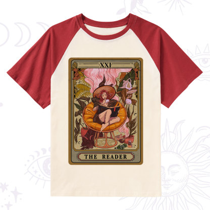 Purplehecate The Reader Tarot Card Raglan Short Sleeve T‑Shirt