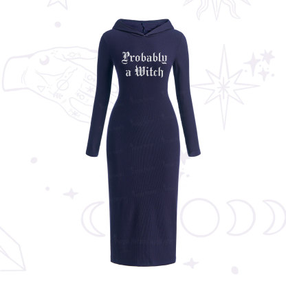 Purplehecate Probably A Witch Hooded Knit Dress