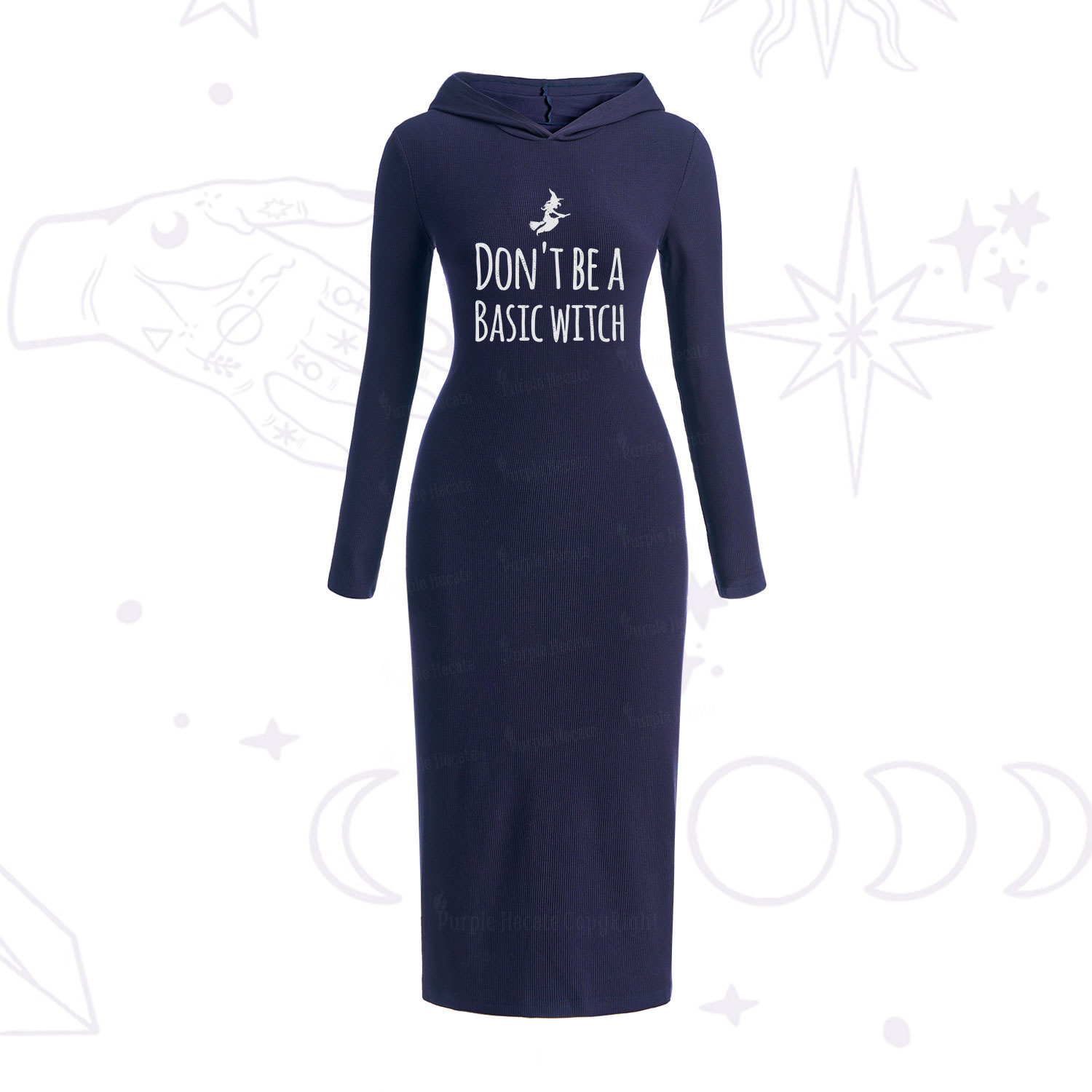 Purplehecate Don't Be A Basic Witch Hooded Knit Dress