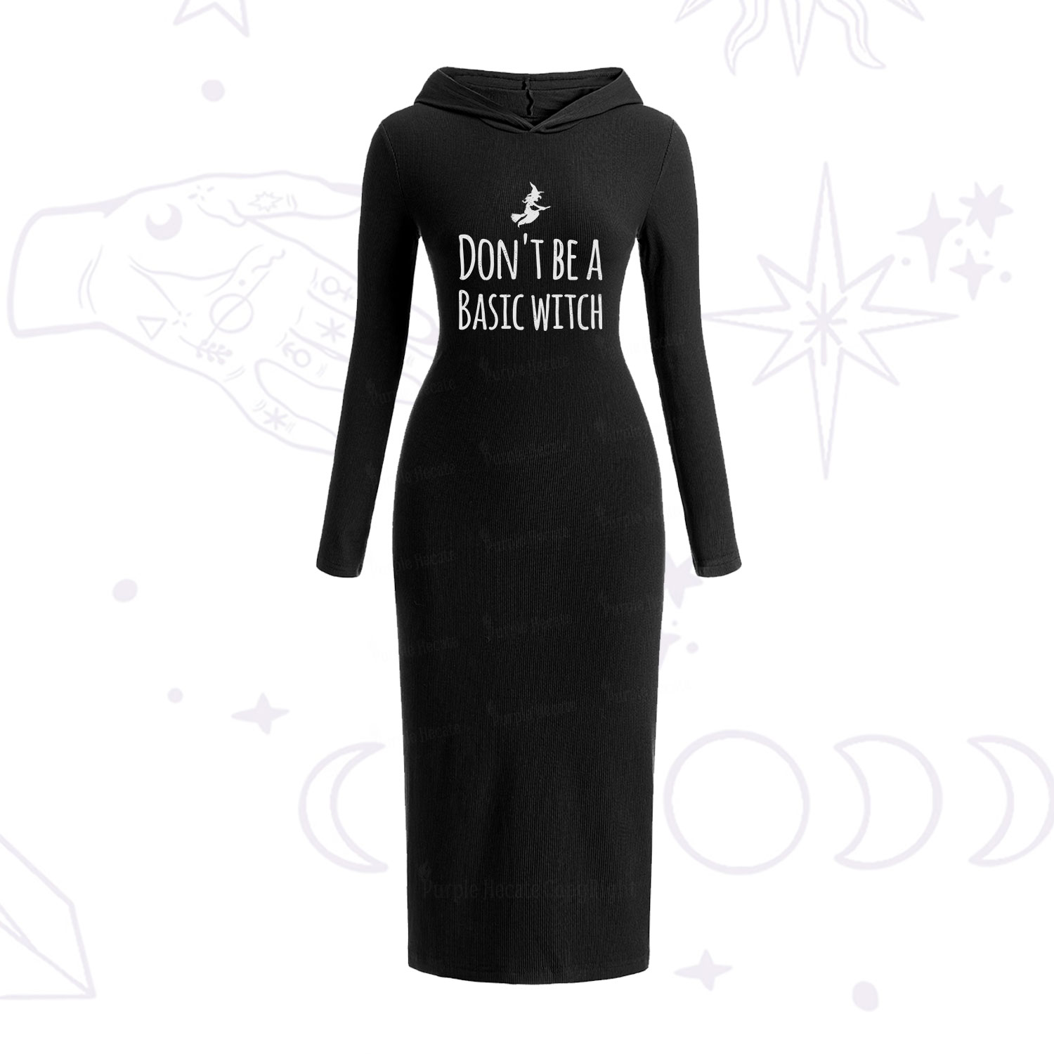 Purplehecate Don't Be A Basic Witch Hooded Knit Dress