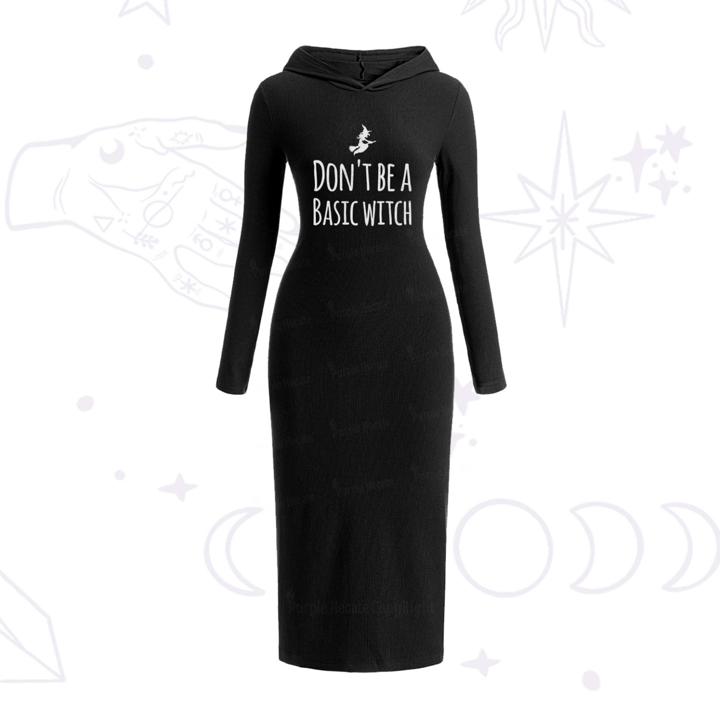 Purplehecate Don't Be A Basic Witch Hooded Knit Dress