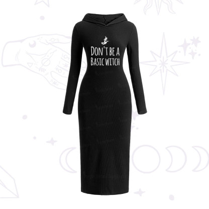 Purplehecate Don't Be A Basic Witch Hooded Knit Dress