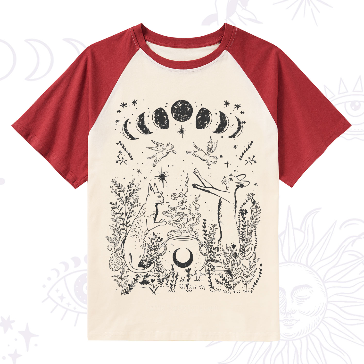 Purplehecate Celestial Cat Raglan Short Sleeve T‑Shirt