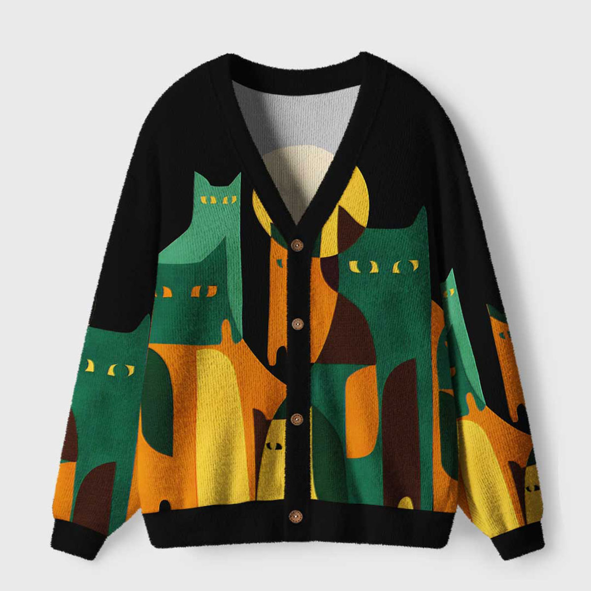 Purplehecate Geometric Cat Ugly Cardigan Sweaters
