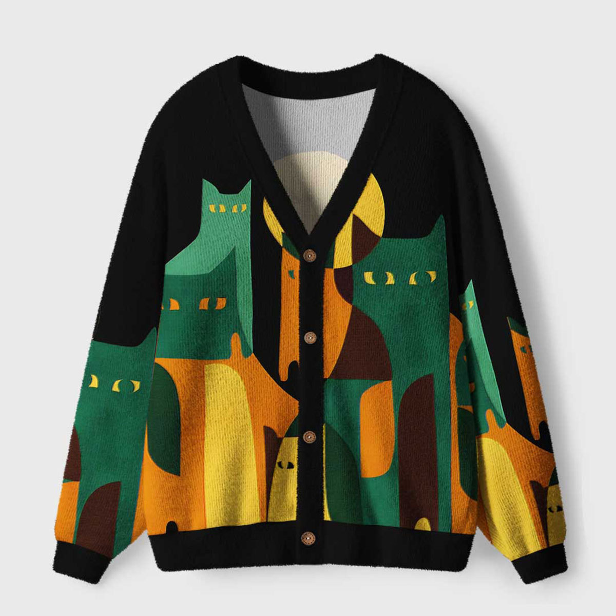 Purplehecate Geometric Cat Ugly Cardigan Sweaters