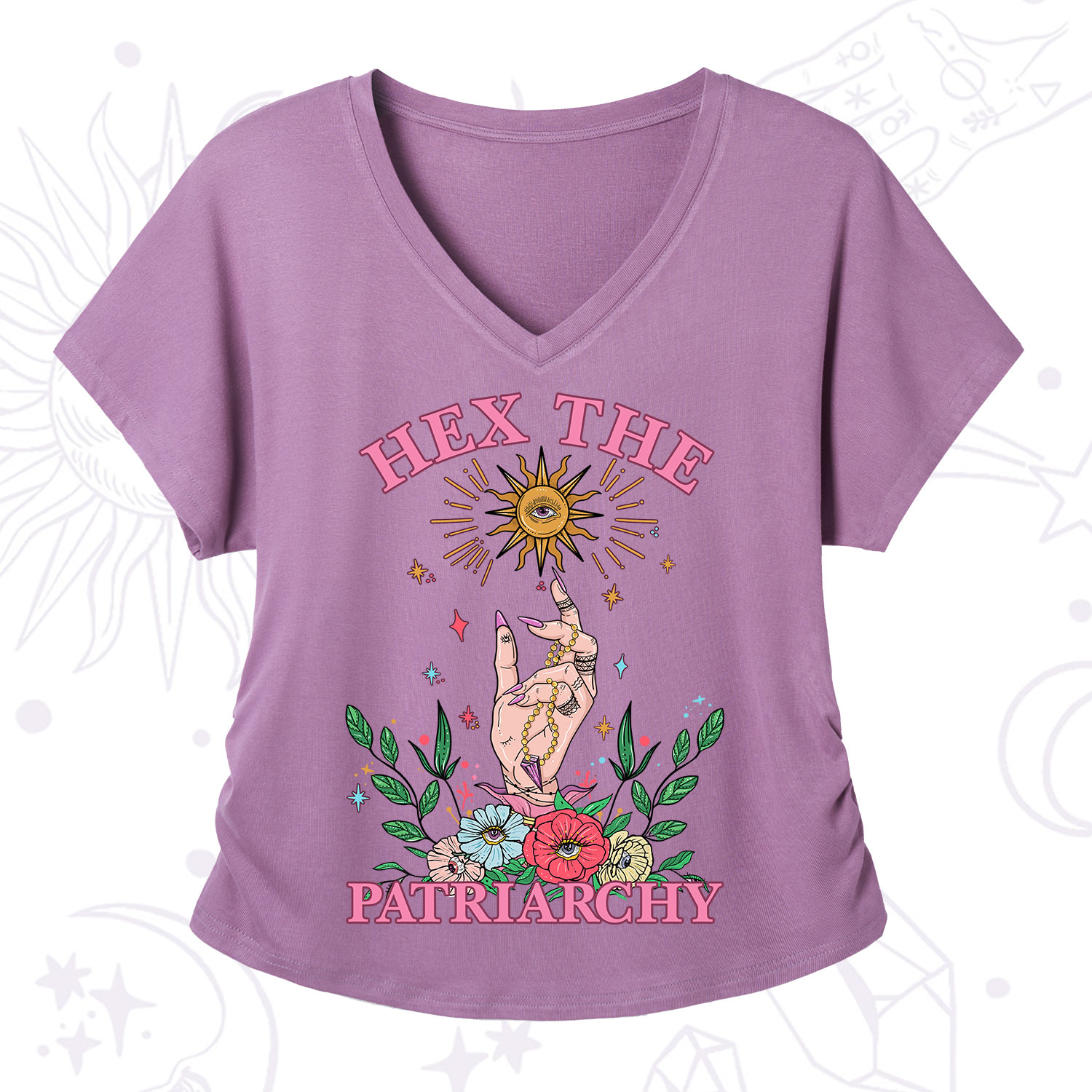 Purplehecate Hex The Patriarchy Witchy V-Neck T-Shirt