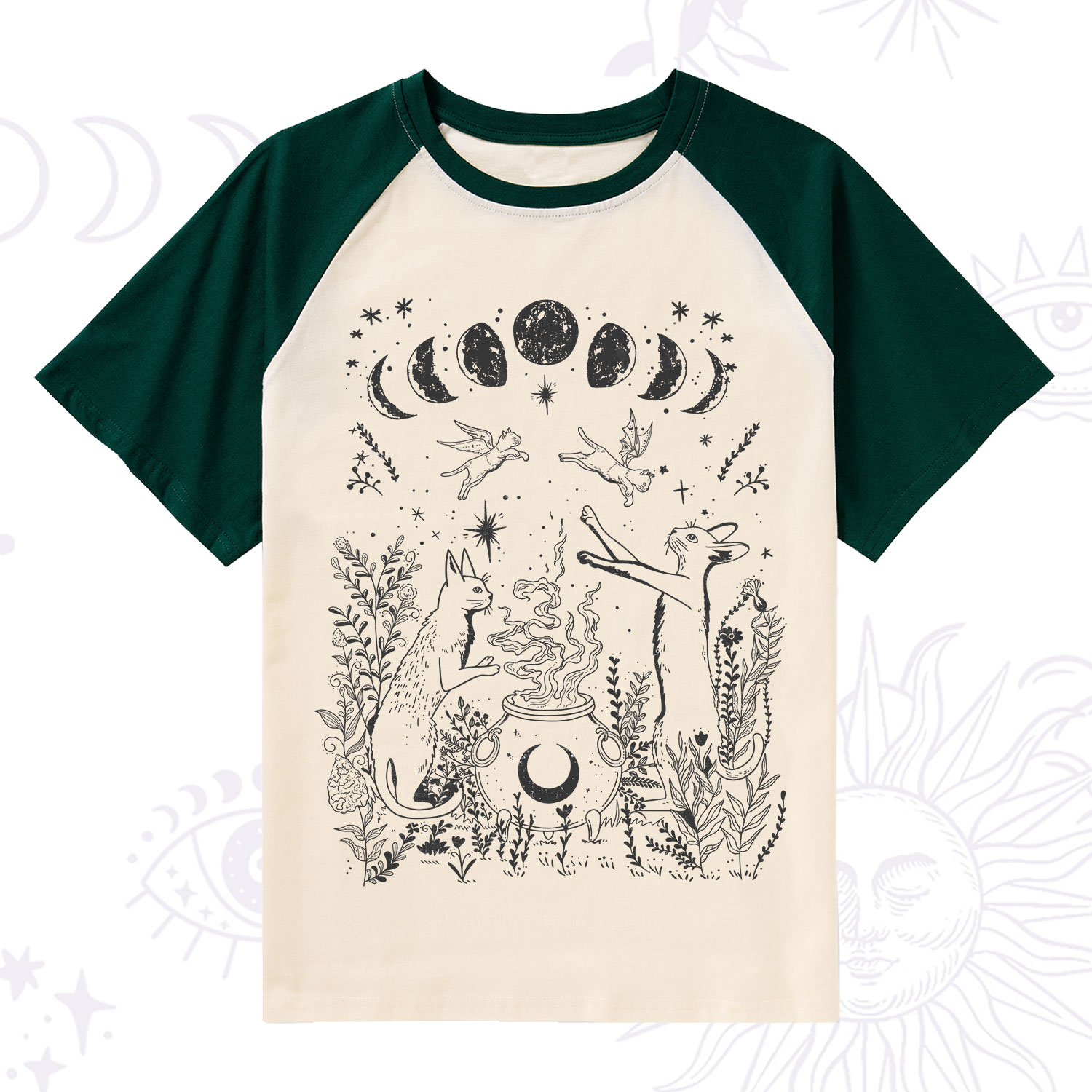 Purplehecate Celestial Cat Raglan Short Sleeve T‑Shirt