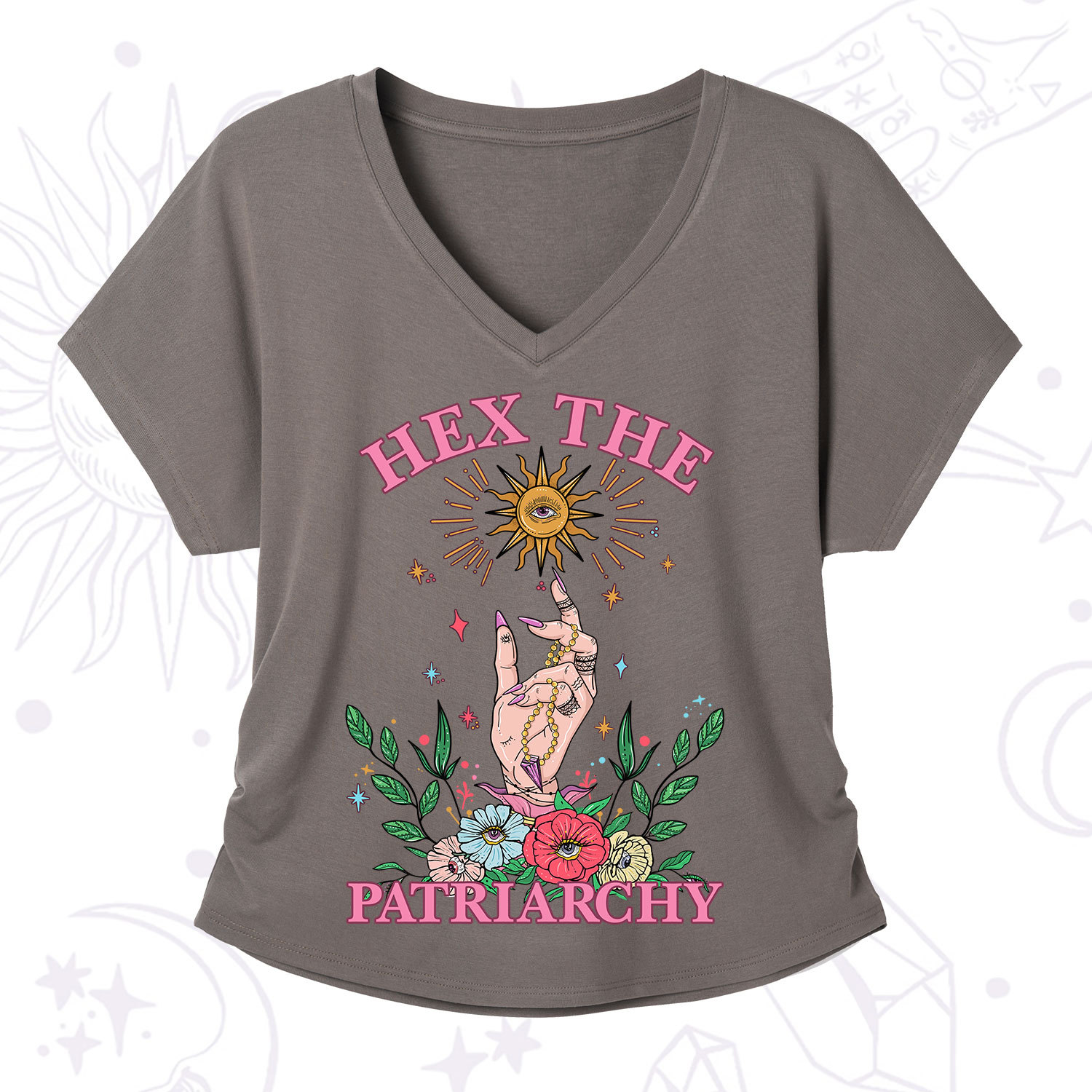 Purplehecate Hex The Patriarchy Witchy V-Neck T-Shirt