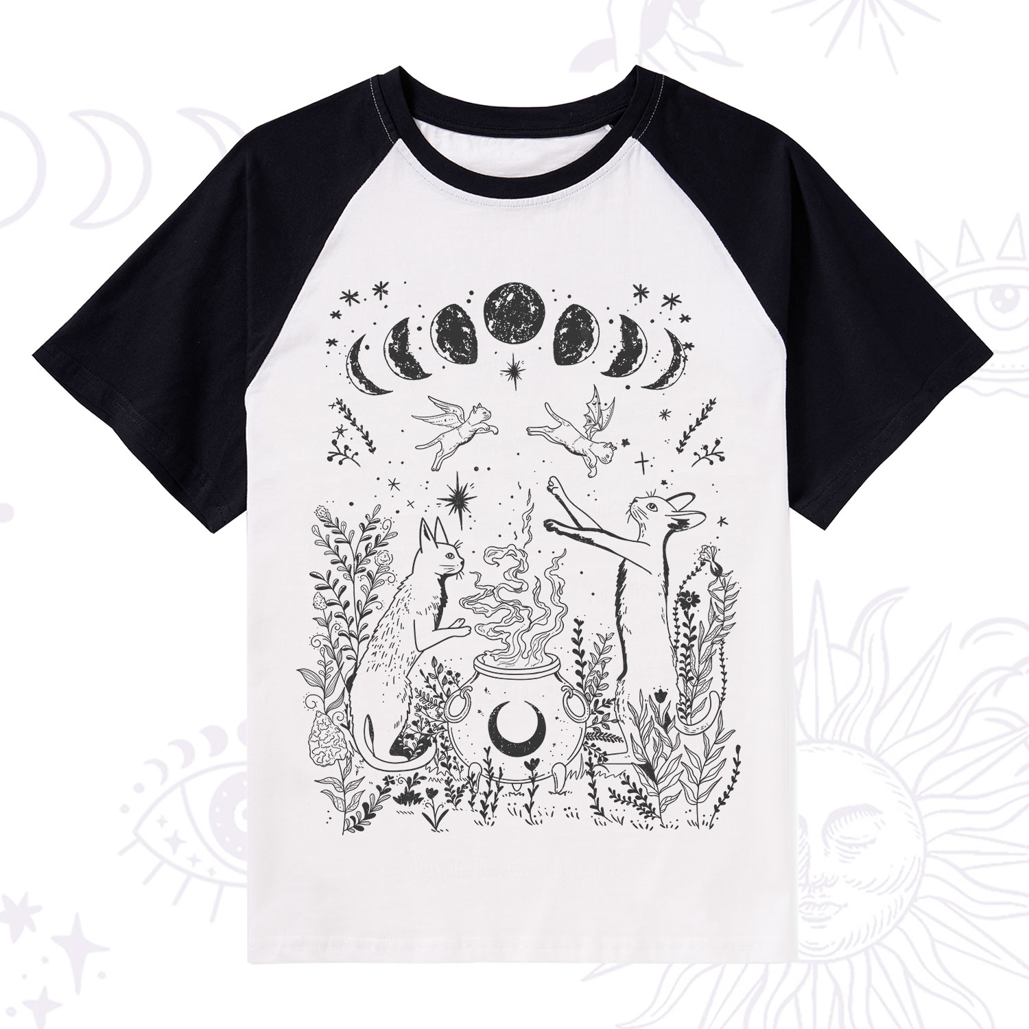 Purplehecate Celestial Cat Raglan Short Sleeve T‑Shirt