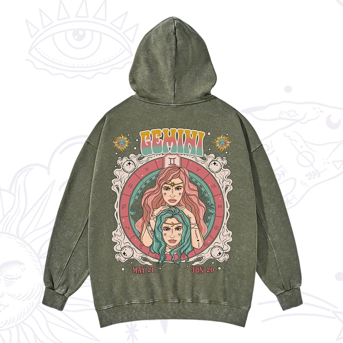Purplehecate Gemini Cosmic Zodiac Washed Hoodie