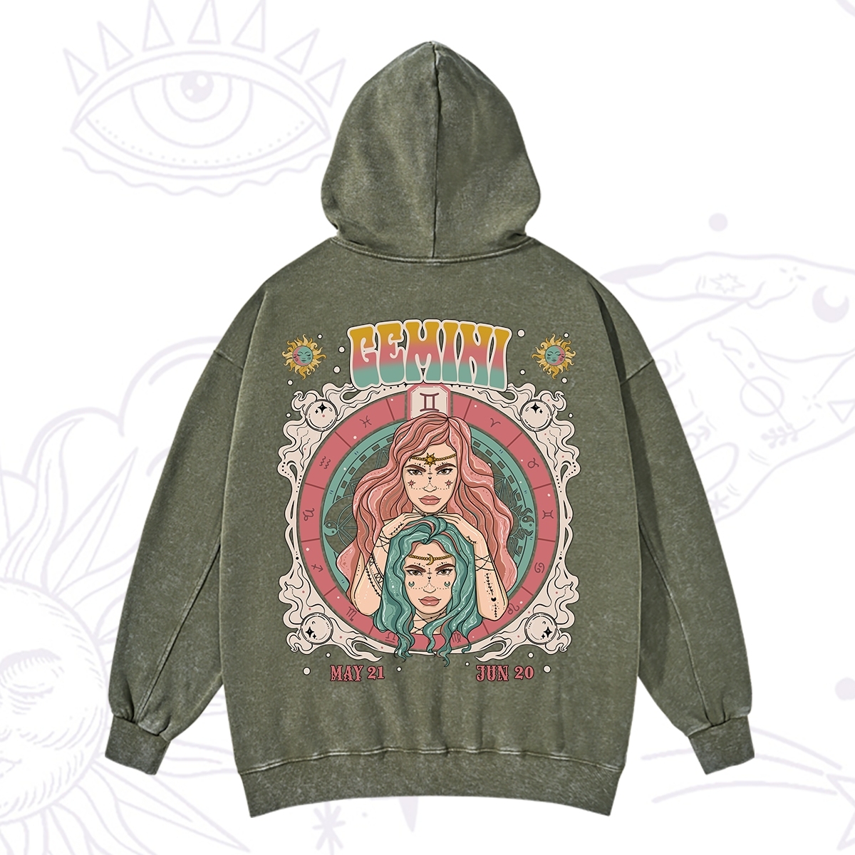 Purplehecate Gemini Cosmic Zodiac Washed Hoodie