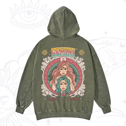 Purplehecate Gemini Cosmic Zodiac Washed Hoodie