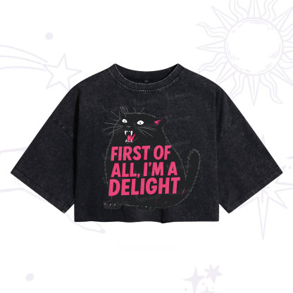 Purplehecate First Of All I'm A Delight Cat Washed Cropped T-Shirt