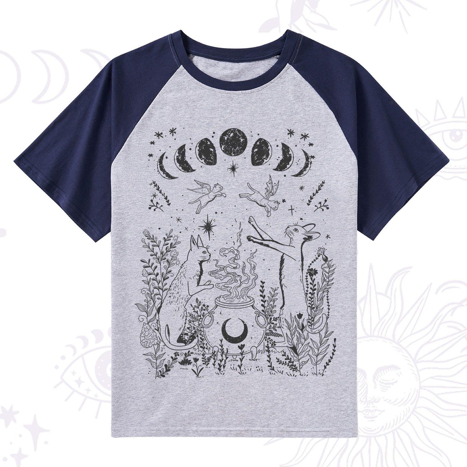 Purplehecate Celestial Cat Raglan Short Sleeve T‑Shirt