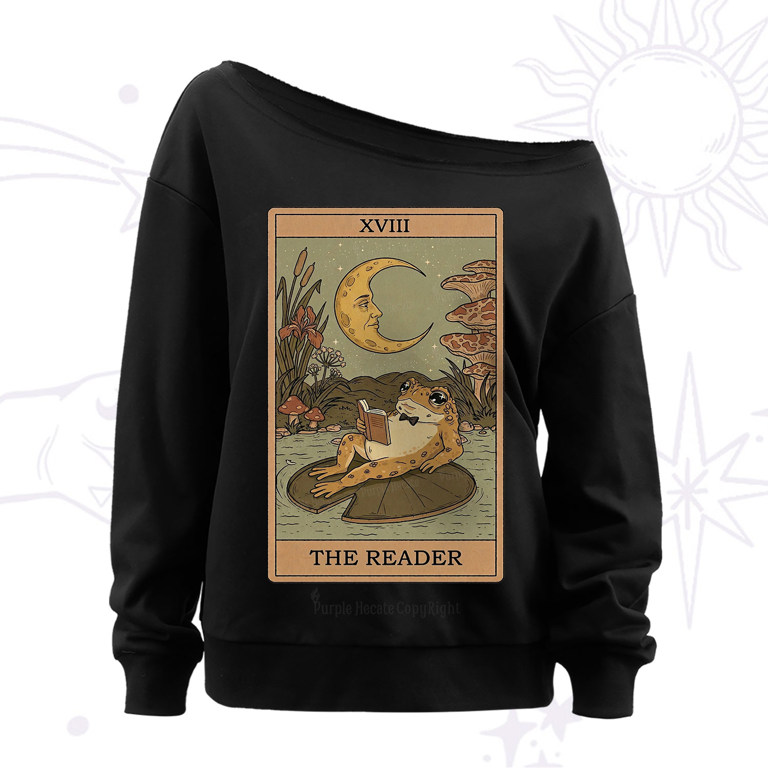 Purplehecate The Reader Frog Tarot Off The Shoulder Sweatshirt