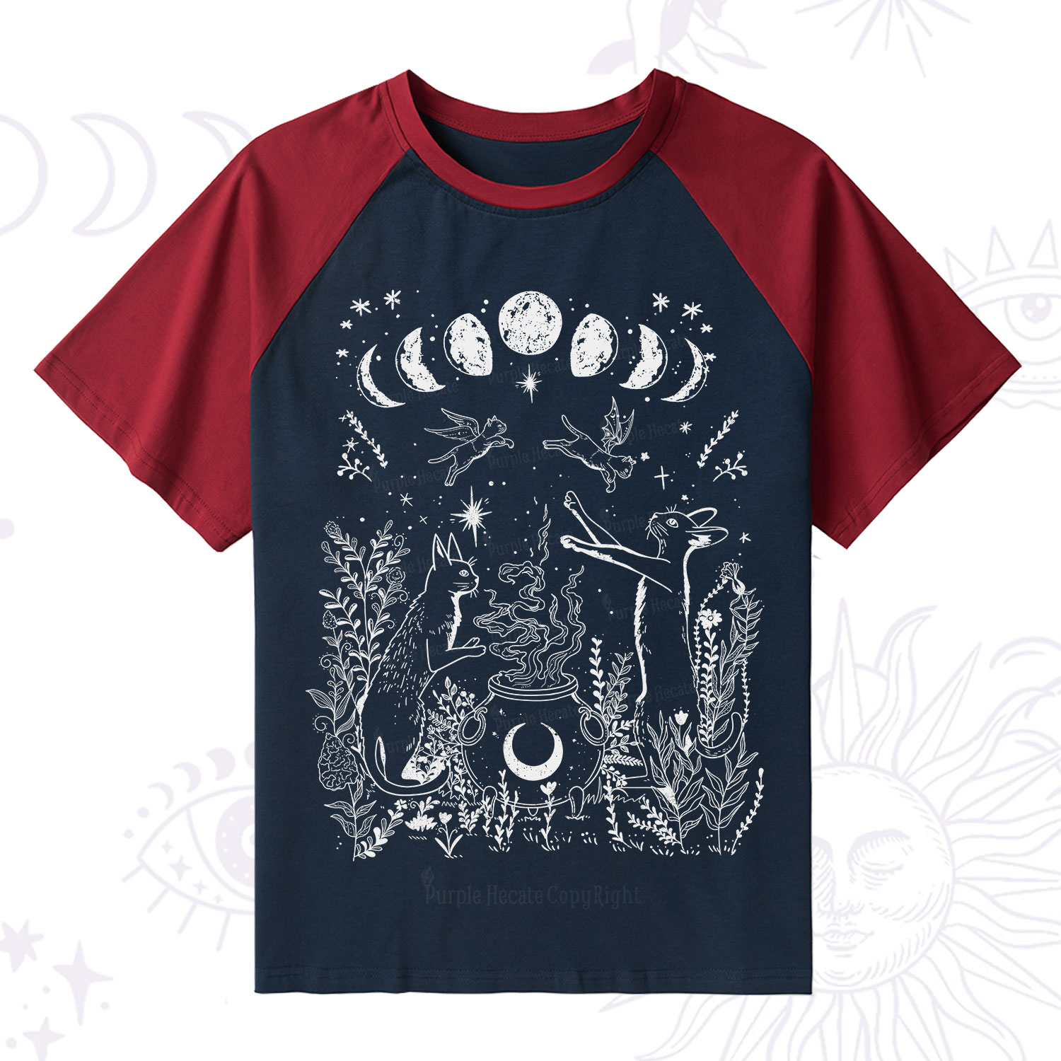 Purplehecate Celestial Cat Raglan Short Sleeve T‑Shirt