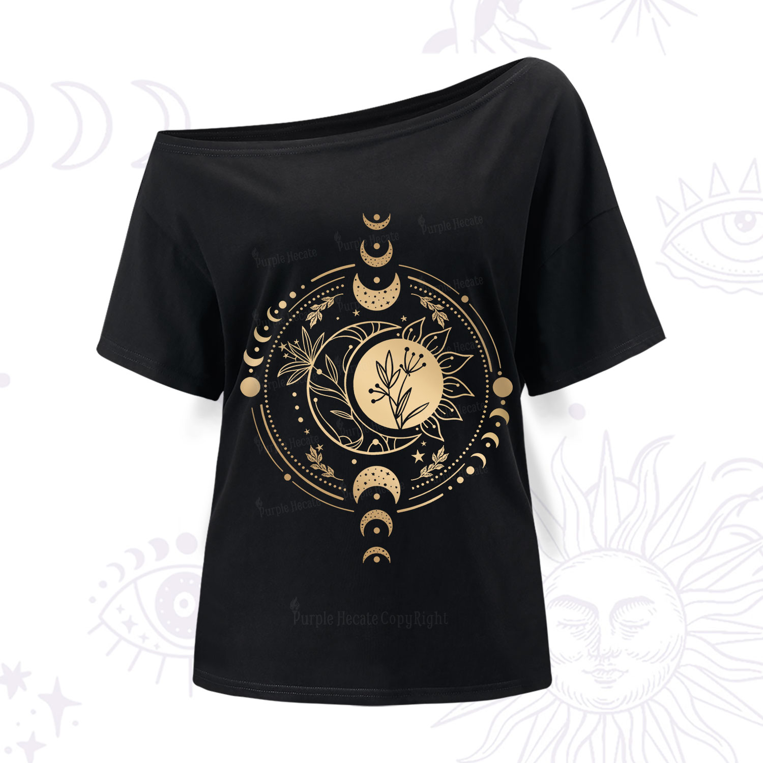 Purplehecate Mystic Moon And Sun One Shoulder T-Shirt