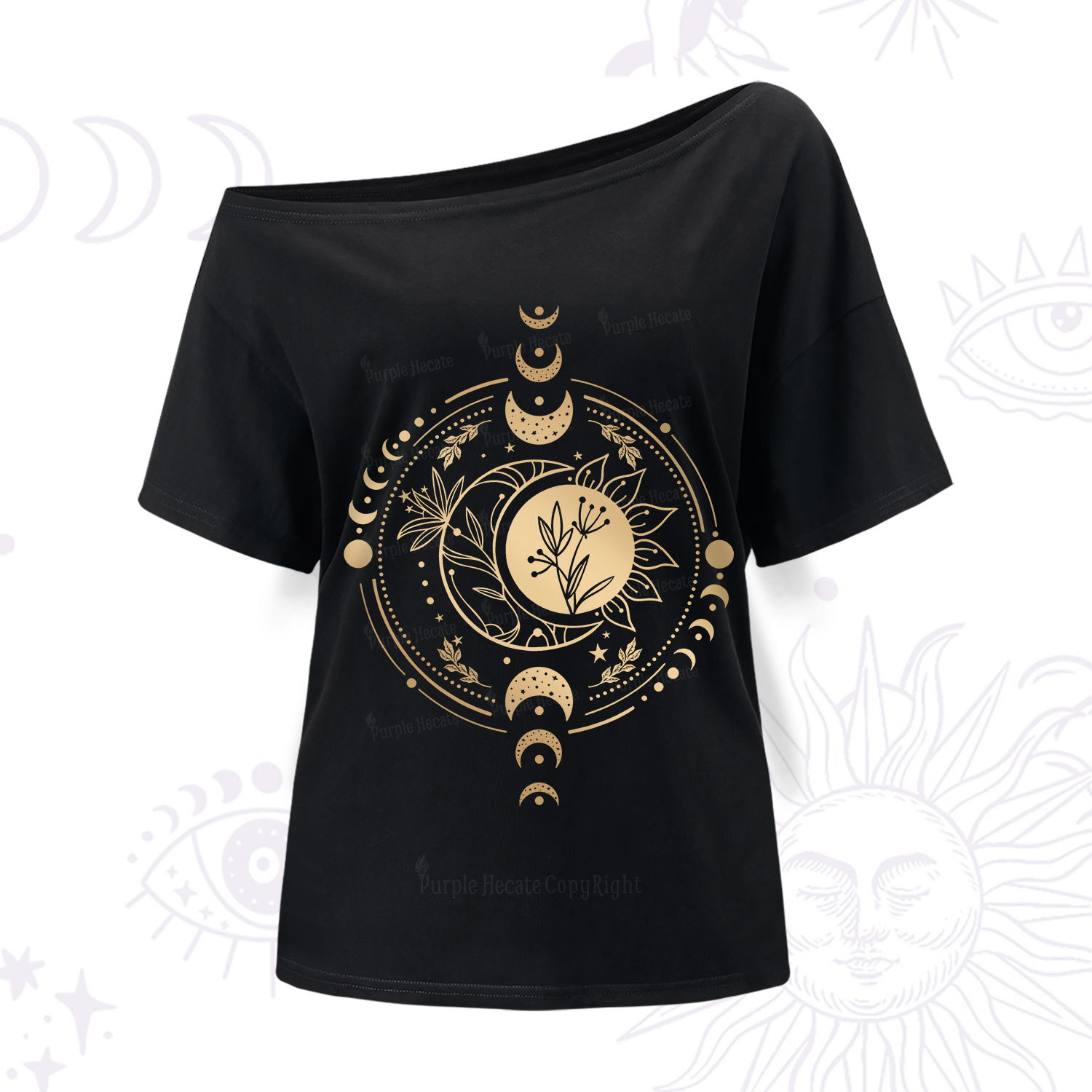 Purplehecate Mystic Moon And Sun One Shoulder T-Shir