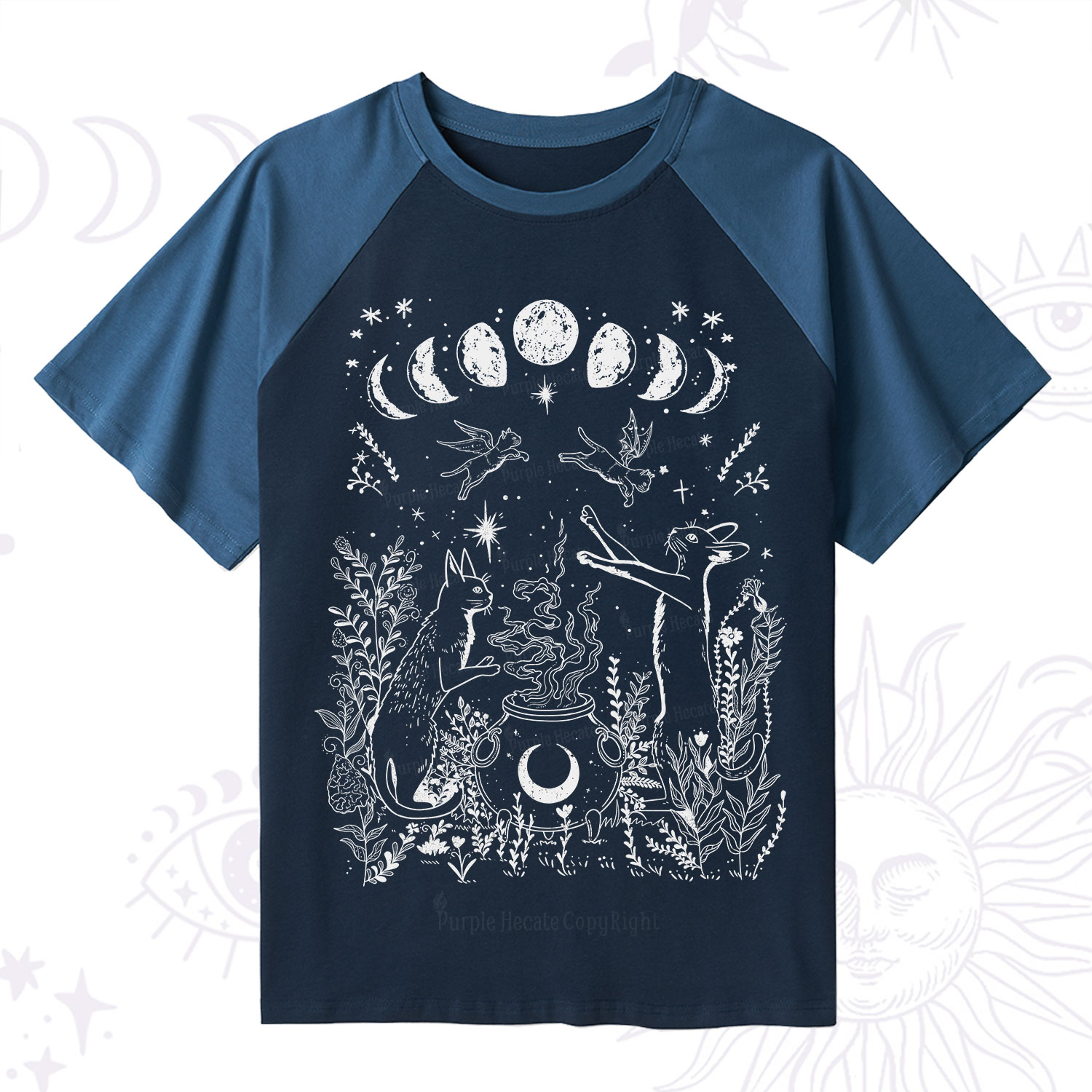 Purplehecate Celestial Cat Raglan Short Sleeve T‑Shirt
