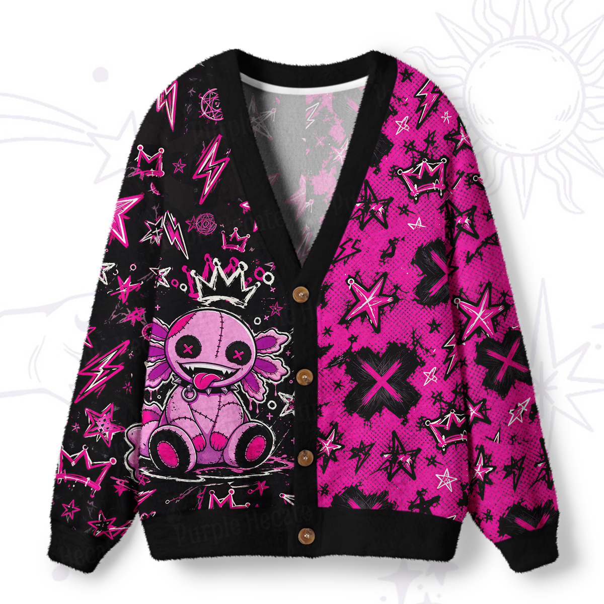 Purplehecate Stitched Up Demon Puppet Ugly Cardigan Sweaters