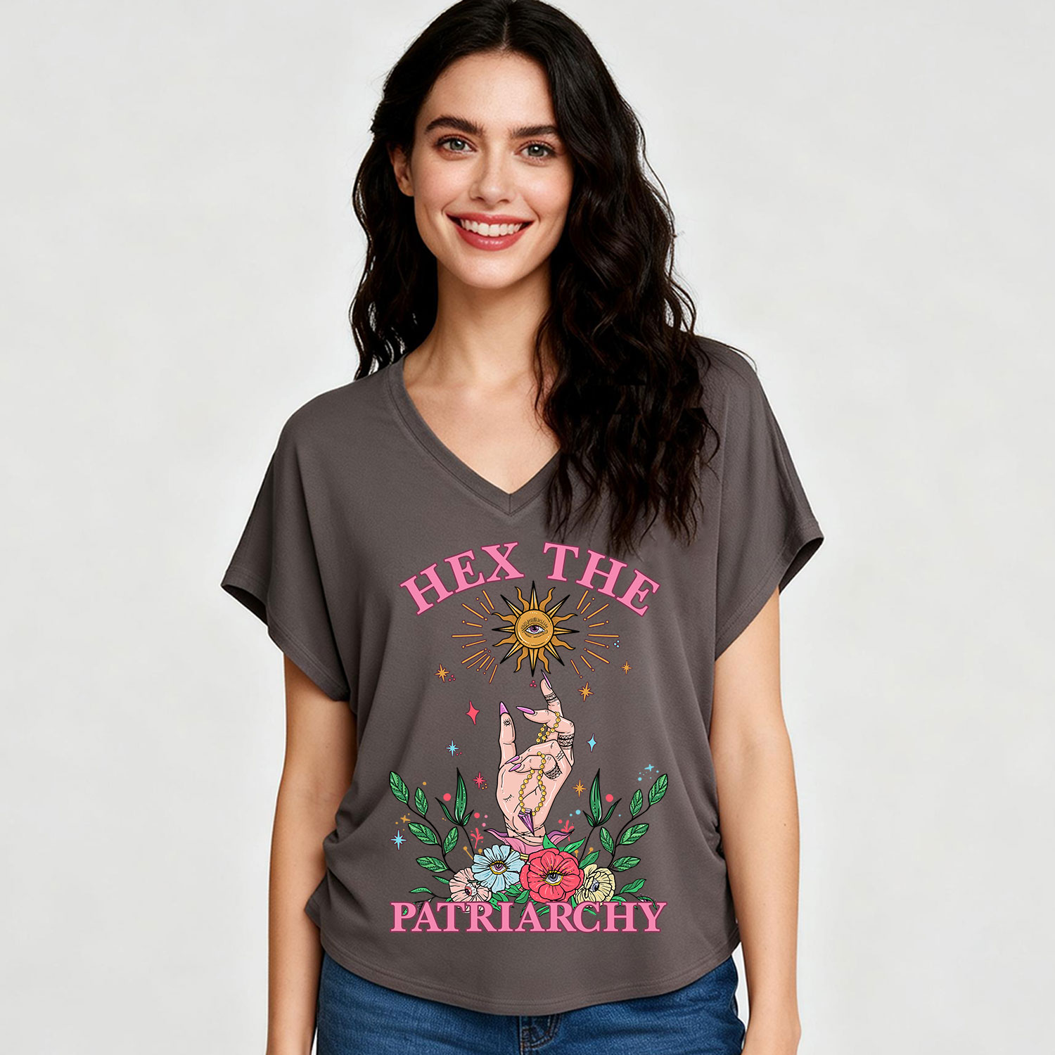 Purplehecate Hex The Patriarchy Witchy V-Neck T-Shirt