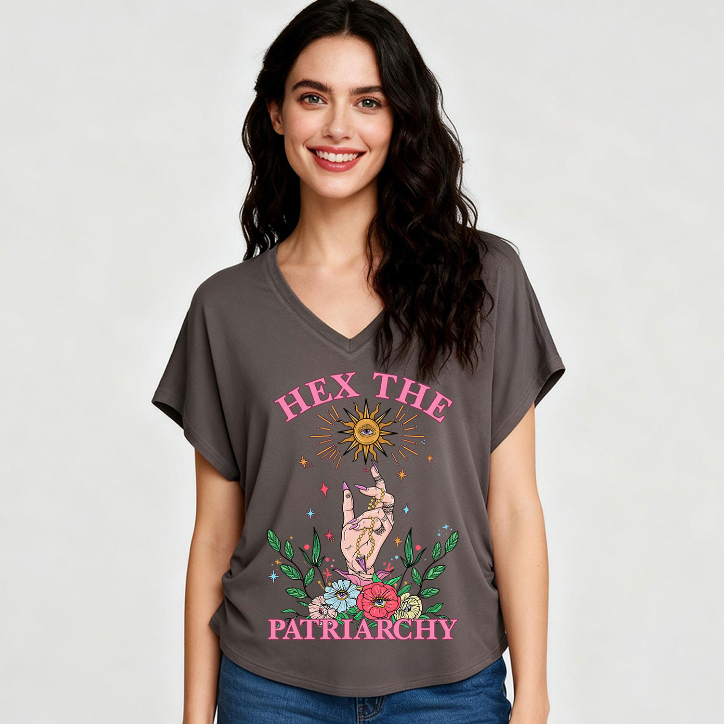 Purplehecate Hex The Patriarchy Witchy V-Neck T-Shirt
