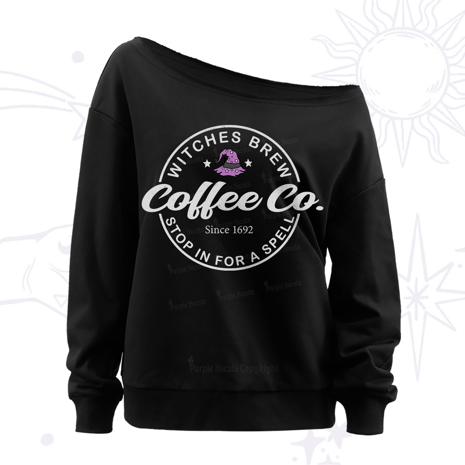 Purplehecate Witches Brew Coffee Co Off The Shoulder Sweatshirt